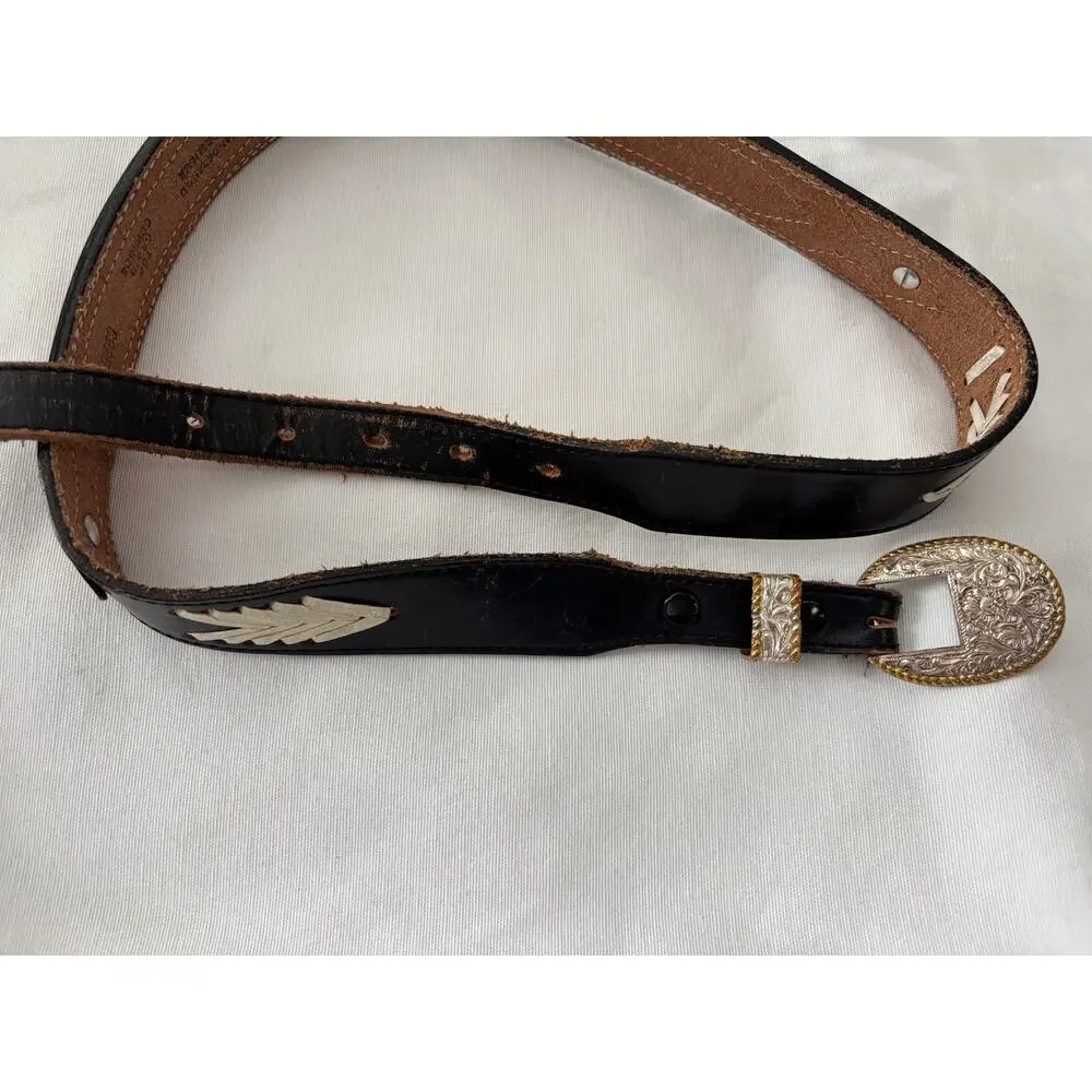 Vintage Justin Top Grain Cowhide Leather Belt Braided Horse Hair Size 34